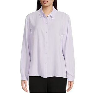 Eileen Fisher Silk Georgette Crepe Button Down Shirt Size Medium